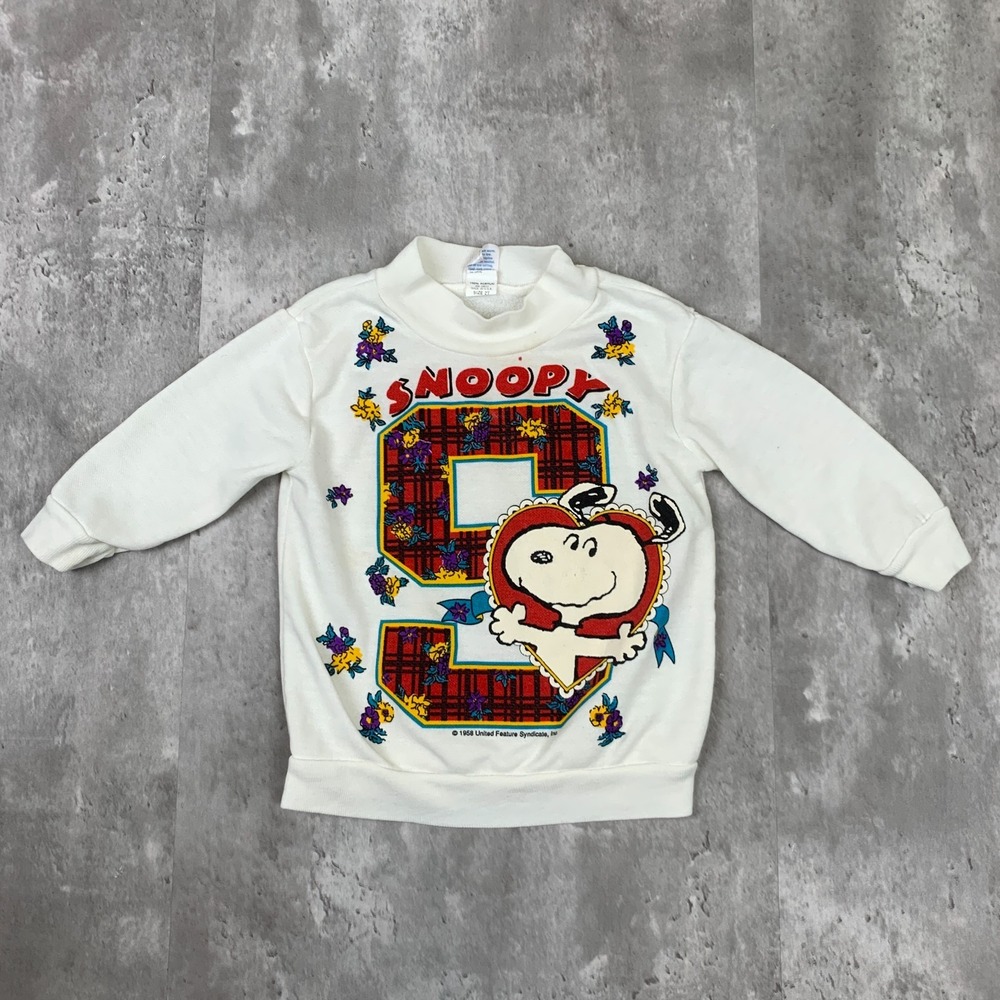 Vintage Snoopy‎ Sweatshirt Toddler Boy 2T White Peanuts Cartoon Pullover 1958